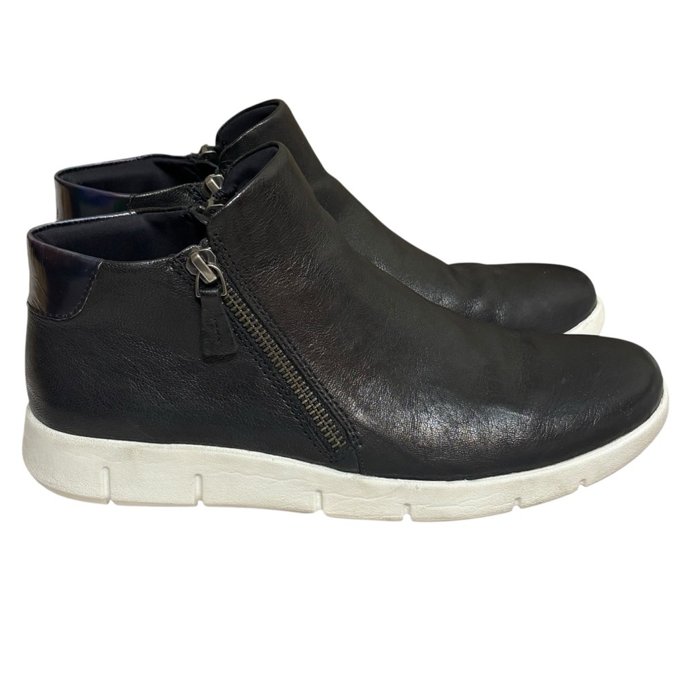 Johnston & Murphy sneakers black leather zip side J&M flex sole size 7.5 - Picture 2 of 8